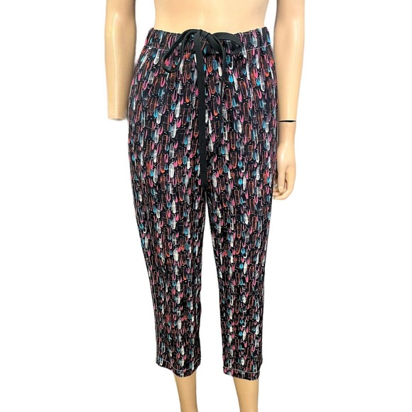 Marni Silk Crop Pants Colorful Watercolor Print Tapered Slim